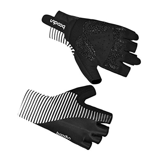 HEALLILY 1 par de Guantes de Ciclismo Guantes de Bicicleta de Montaña sin Dedos Medio Dedo Guantes de Moto para Hombres Mujeres Deportes de Conducción Negro Blanco Talla L