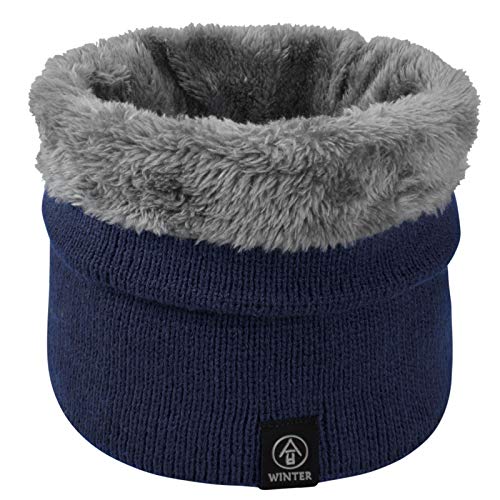 heekpek Bufanda para Hombre Mujer Calentador de Cuello Grueso Doble Capa Bufanda Tubular Cuello de Punto Térmica con Forro Polar Esquí Moto(Azul Oscuro)