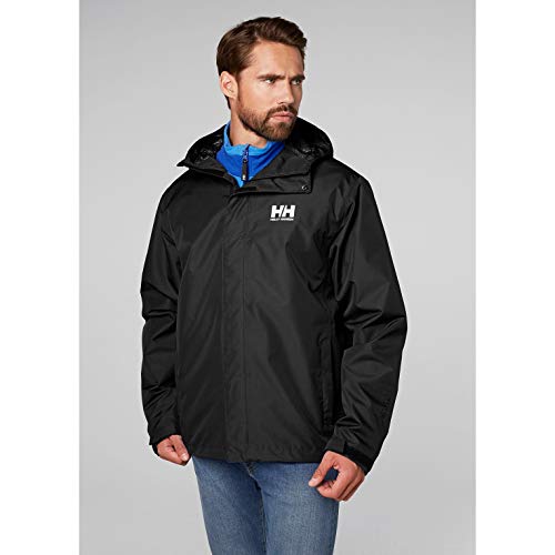 Helly Hansen Seven J Chaqueta Impermeable con Forro de Secado rápido, Cortaviento y Transpirable para Hombre y para Uso Diario, Negro, M