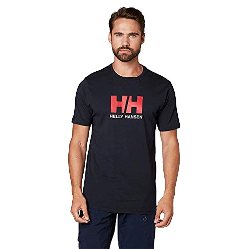 Helly Hansen T-Shirt Camiseta de Manga Corta Hecha de algodón, con Logo HH en el Pecho, Azul Marino, L para Hombre