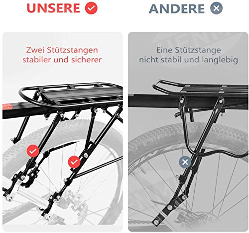 HENMI Portaequipajes Bicicleta,Cuadro de Bicicleta Ajustable de Aleación de Aluminio,Carga Máxima de 50 kg,Montaje Rápido,con Reflector