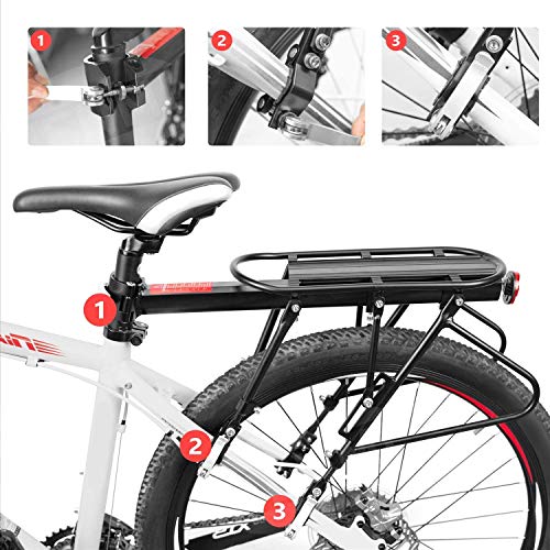 HENMI Portaequipajes Bicicleta,Cuadro de Bicicleta Ajustable de Aleación de Aluminio,Carga Máxima de 50 kg,Montaje Rápido,con Reflector