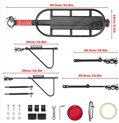 HENMI Portaequipajes Bicicleta,Cuadro de Bicicleta Ajustable de Aleación de Aluminio,Carga Máxima de 50 kg,Montaje Rápido,con Reflector