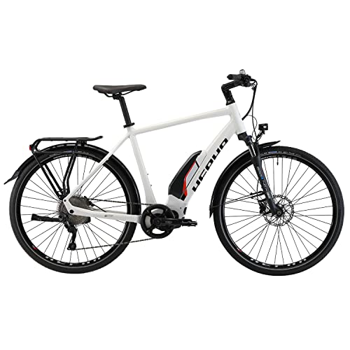 HEPHA Bicicleta eléctrica Trekking 3.0 para hombre, motor central Shimano E7000, Pedelec 630 Wh, batería extraíble, 10 velocidades, 28 pulgadas (blanco, RH 52 cm)