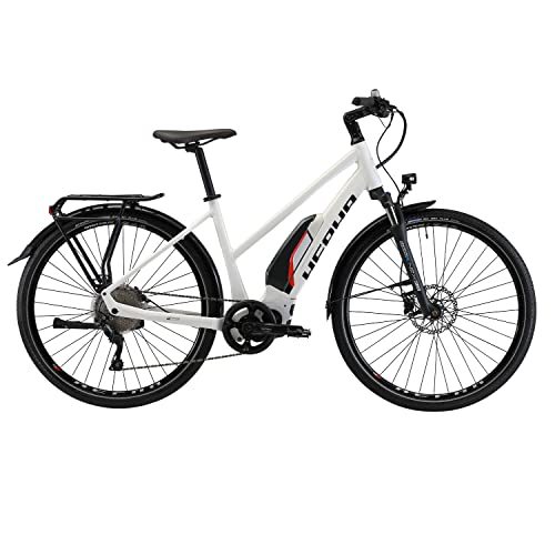 HEPHA Bicicleta eléctrica Trekking 3.0 para mujer, motor central Shimano E7000, Pedelec 630 Wh, batería extraíble, 10 velocidades, 28 pulgadas (blanco, RH 48 cm)