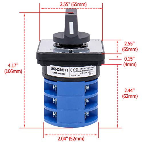 Heschen - Conmutador selector rotativo de levas universal LW28-32/D303.3 660 V 32 A, 3 posiciones, 3 fases, 12 terminales, CE