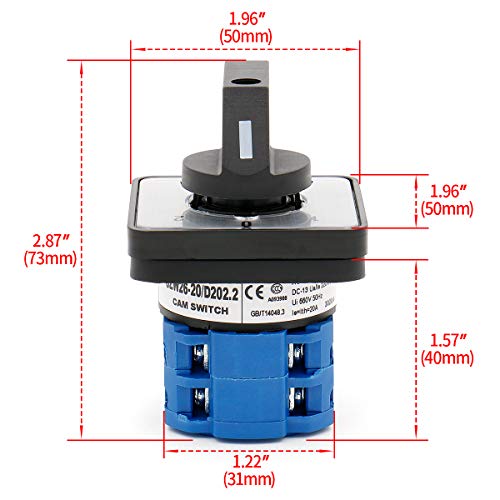 Heschen SZW26-20/D202.2 - Interruptor de cambio universal para selector de levas, 660 V, 20 A, ON-OFF-ON, 3 posiciones, 2 fases, 8 terminales CE