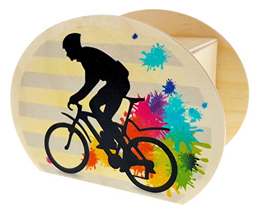Hess Holzspielzeug 15233 - Hucha de Madera con Llave, Serie de Bicicletas de Carreras, Hecha a Mano, Regalo para cumpleaños u Otras Ocasiones, Aprox. 11,5 x 8,5 x 6,5 cm de tamaño