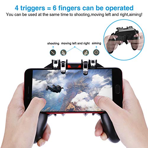 HEYSTOP AK66 PUBG Controlador de Dispositivo Móvil [Upgraded Version/Six-Finger Operation] Controlador Móvil Ajustable de Mano Smart Phone Gamepad para iOS y Android Varios Juegos (4 disparadores)