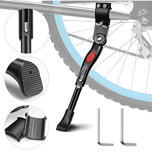 HHOOMY Soporte de Bicicleta Soporte de aleación de Aluminio con Soporte Lateral Ajustable para Bicicleta con Cierre Oculto con Resorte, para Bicicleta con diámetro de Rueda de 24-27 Pulgadas