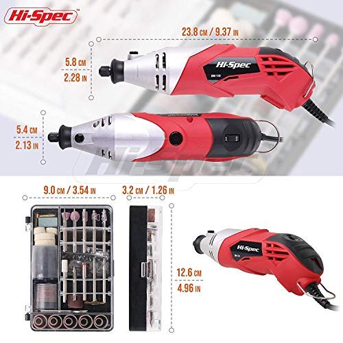 Hi-Spec Mini Amoladora / Taladro Electrica. Herramienta Giratoria Multifunción para Bricolaje de 170 W, Velocidad de hasta 35.000 rpm. Ideal para Taladrar, Lijar, Pulir, y Mas. Incluye 120 Accesorios.