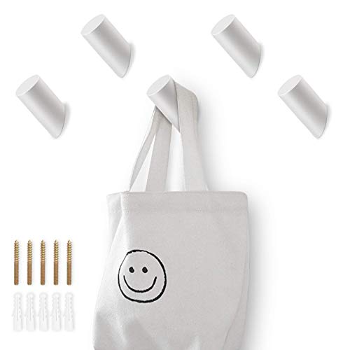 hicoosee Ganchos Percheros de Madera, Ganchos de Montaje en Pared Blancos para Colgar Abrigos, Chaquetas, Sombreros, Bolsos 5PCS