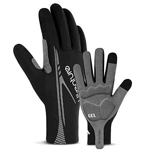 HIKENTURE Guantes de ciclismo para hombre y mujer, para bicicleta de montaña, guantes de verano, para bicicleta de carreras, de montaña, guantes largos para pantalla táctil, guantes-Black-L