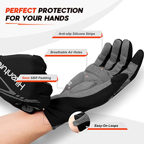 HIKENTURE Guantes de ciclismo para hombre y mujer, para bicicleta de montaña, guantes de verano, para bicicleta de carreras, de montaña, guantes largos para pantalla táctil, guantes-Black-L