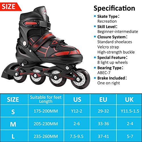 Hikole Patines en Línea para Niñas y Niños Patines 4 Ruedas Ajustable con Luz Tamaño 29-41 per Niños y Adulto(M,34-37)