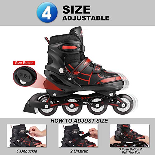 Hikole Patines en Línea para Niñas y Niños Patines 4 Ruedas Ajustable con Luz Tamaño 29-41 per Niños y Adulto(M,34-37)