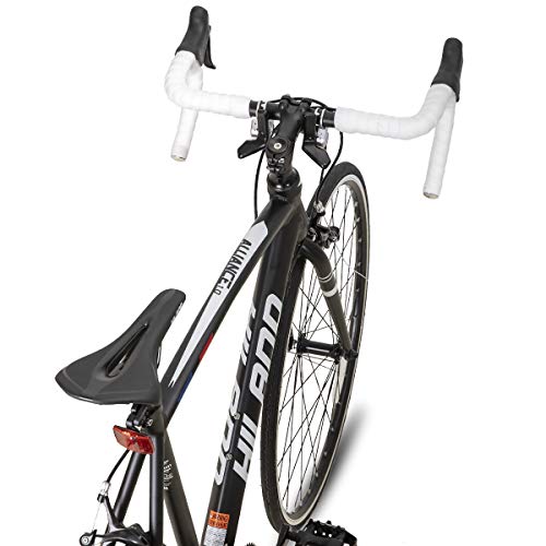 Hiland Bicicleta de carreras 700 C con cambio Shimano de 14 velocidades, marco de aluminio de 55 cm, bicicleta de ciudad, para hombre y mujer, color negro