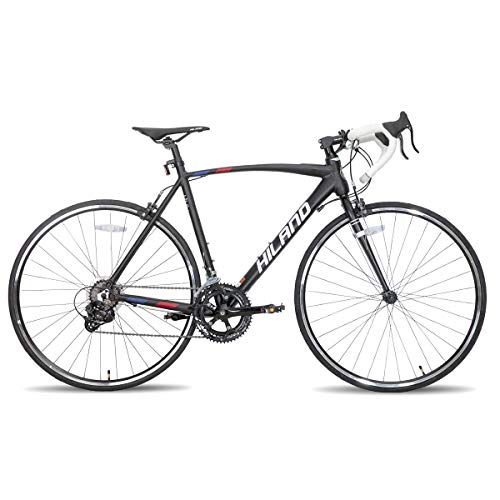Hiland Bicicleta de carreras 700 C con cambio Shimano de 14 velocidades, marco de aluminio de 55 cm, bicicleta de ciudad, para hombre y mujer, color negro