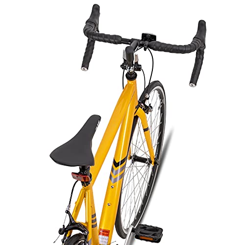 Hiland Bicicleta de carretera 700c de acero City Commuter con 14 velocidades, color amarillo