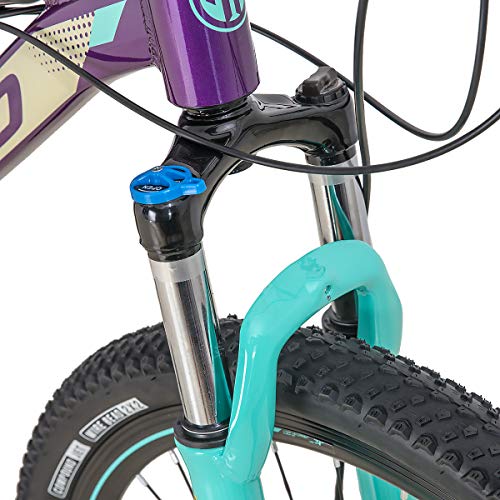 Hiland Bicicleta de montaña de 26, 27,5 Pulgadas, Cuadro de Aluminio, 24 velocidades, Disco Dual con Horquilla de suspensión Lock-out para Mujeres, Color Morado…