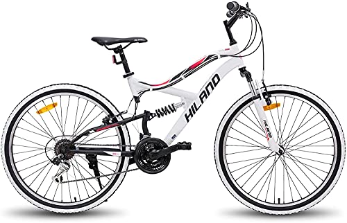 Hiland Bicicleta de montaña de 26 Pulgadas, 18 velocidades, Juvenil, con Horquilla de suspensión, Urban Commuter City, Color Blanco…