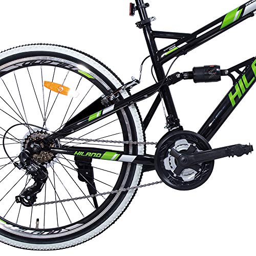 HILAND Bicicleta de montaña de 26 pulgadas con suspensión completa con freno de disco para hombres, mujeres, niños y niñas, 21 velocidades Shimano, color negro