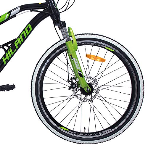 HILAND Bicicleta de montaña de 26 pulgadas con suspensión completa con freno de disco para hombres, mujeres, niños y niñas, 21 velocidades Shimano, color negro