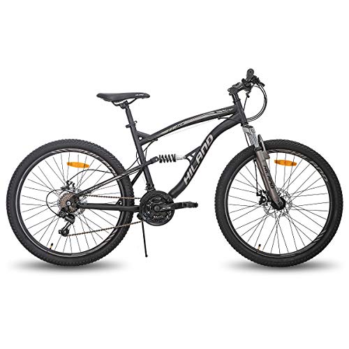 Hiland Bicicleta de montaña de 26 pulgadas, doble suspensión, 21 velocidades, bicicleta de montaña para hombre, 18 pulgadas, multifunción, color negro