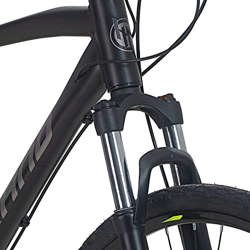 Hiland Bicicleta híbrida 700c con Cuadro de Aluminio Shimano 24 velocidades Velocidad Lock-out, Horquilla de suspensión con Freno de Disco…