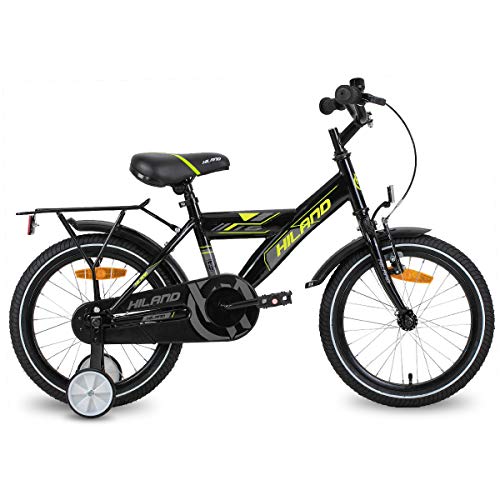 HILAND Bicicleta Infantil de 18 Pulgadas para niños a Partir de 5 años, con Asiento Trasero y portaequipajes, Freno de Mano y Freno de contrapedal, Color Negro y Verde…