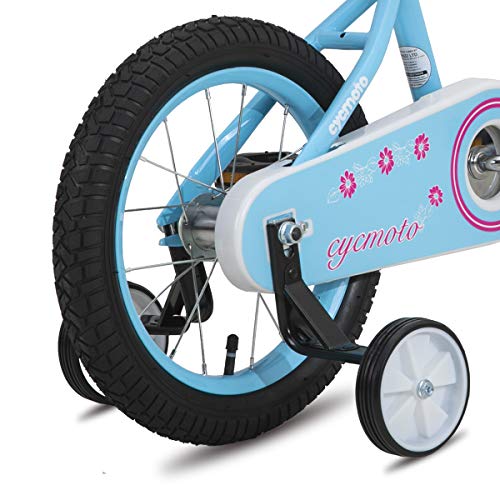 Hiland Bicicleta infantil para niños y niñas a partir de 3, 4, 5, 6 años, Space Shuttle bicicleta de 14 pulgadas, ruedas de apoyo, color lila, rosa y azul