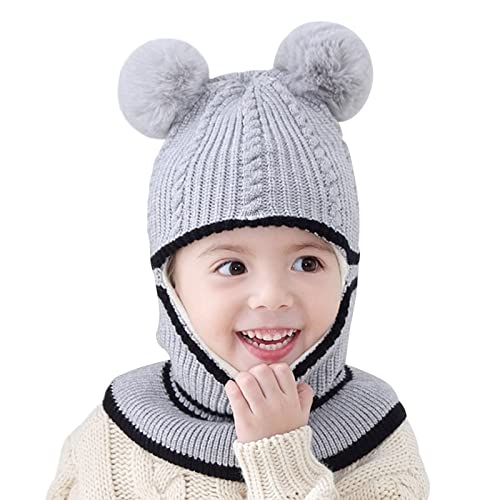 Hileyu Sombreros de invierno para niños Pasamontañas para Niño Niña niño de invierno bufanda de sombrero cálido Sombrero y Bufandas Bebé Recien Nacido Invierno Cálidos Bufanda Gray