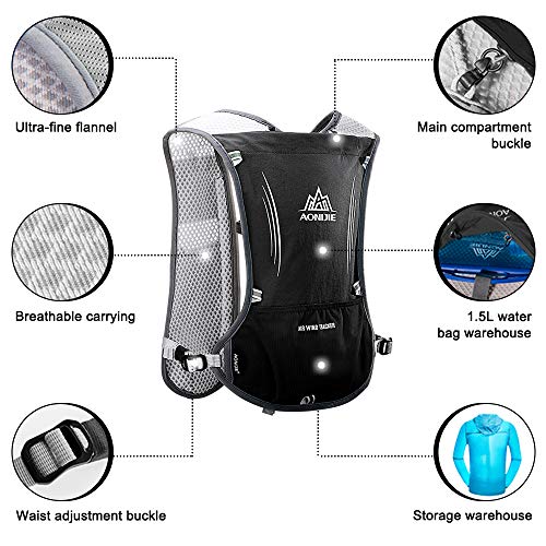 HINATAA 5L Multifunción Mochilas de Hidratación,Súper Ligero Chalecos de Hidratación Malla Transpirable, Correas Ajustables Hydration Mochila, para Hacer Senderismo, Escalar, Maratones (Negro)