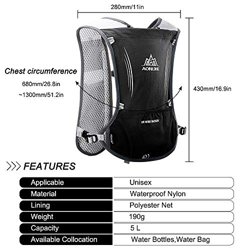 HINATAA 5L Multifunción Mochilas de Hidratación,Súper Ligero Chalecos de Hidratación Malla Transpirable, Correas Ajustables Hydration Mochila, para Hacer Senderismo, Escalar, Maratones (Negro)