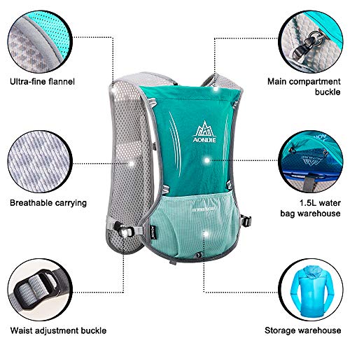 HINATAA 5L Multifunción Mochilas de Hidratación,Súper Ligero Chalecos de Hidratación Malla Transpirable, Correas Ajustables Hydration Mochila, para Hacer Senderismo, Escalar, Maratones (Verde)