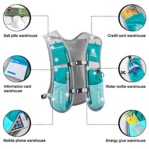 HINATAA 5L Multifunción Mochilas de Hidratación,Súper Ligero Chalecos de Hidratación Malla Transpirable, Correas Ajustables Hydration Mochila, para Hacer Senderismo, Escalar, Maratones (Verde)