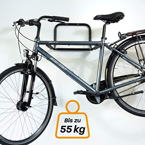 Hinrichs Soporte Bicicletas Pared 2 Bicis (máx. 55 kg) - Colgar Bici Pared Horizontal - Soporte Bici Plegable Incluye un Limpiador para la Cadena de la Bicicleta