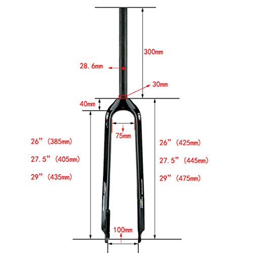 HIOD Completo Fibra de Carbon Bicicleta de Montaña Bici de Carretera Horquillas Derecho Tubo 300 * 28.6 mm Rígido Freno de Disco Horquilla,White,26