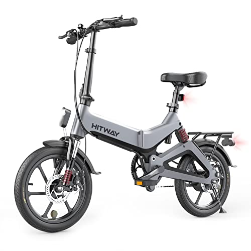 HITWAY Bicicleta eléctrica GEARSTONE, Ligera, 250 W, Plegable, eléctrica, con Asistencia de Pedal, con batería de 7,5 Ah, 16 Pulgadas, para Adolescentes y Adultos (Gris)