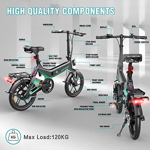 HITWAY Bicicleta eléctrica GEARSTONE, Ligera, 250 W, Plegable, eléctrica, con Asistencia de Pedal, con batería de 7,5 Ah, 16 Pulgadas, para Adolescentes y Adultos