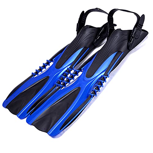 HIXISTO NatacióN Aletas，Aletas De Entrenamiento Aletas de Buceo Aletas Abiertas Talón de Aletas con Correa Ajustable para Equipos para Flipper de natación Adulta (Color : Blue, Size : Large/X-Larege)