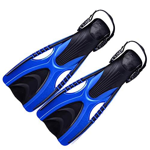 HIXISTO NatacióN Aletas，Aletas De Entrenamiento Aletas de Buceo Aletas Abiertas Talón de Aletas con Correa Ajustable para Equipos para Flipper de natación Adulta (Color : Blue, Size : Large/X-Larege)