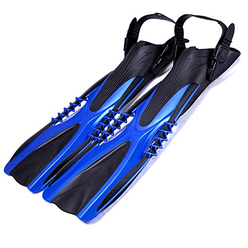 HIXISTO NatacióN Aletas，Aletas De Entrenamiento Aletas de Buceo Aletas Abiertas Talón de Aletas con Correa Ajustable para Equipos para Flipper de natación Adulta (Color : Blue, Size : Large/X-Larege)