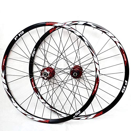 HJRD Montaña Juego De Ruedas, 26/27.5/29 Pulgadas Rueda De Bicicleta Llanta MTB De Aleación Aluminio De Doble Pared Lanzamiento Rápido Freno De Disco 7-11 Velocidad 32H(red27.5)