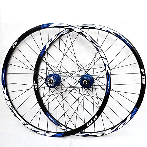 HJRD Montaña Juego De Ruedas, 26/27.5/29 Pulgadas Rueda De Bicicleta Llanta MTB De Aleación Aluminio De Doble Pared Lanzamiento Rápido Freno De Disco 7-11 Velocidad 32H(blue27.5)