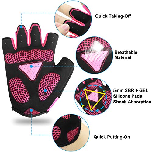 HNOOM Guantes Ciclismo, Guantes MTB para Hombre Mujeres, Guantes Bicicleta Montaña Antideslizante, Transpirable Guantes de Dedo Medio para MTB Bicicleta Bici (Rosa, S)