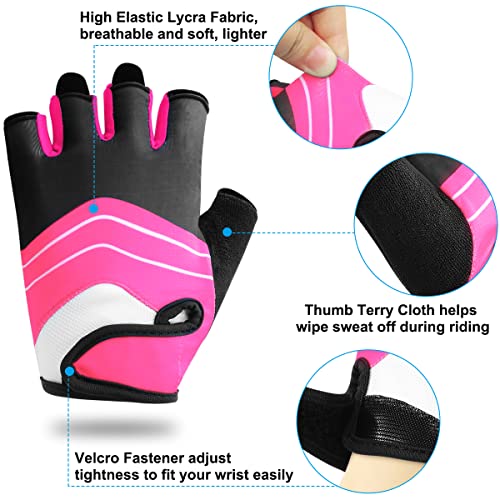 HNOOM Guantes Ciclismo, Guantes MTB para Hombre Mujeres, Guantes Bicicleta Montaña Antideslizante, Transpirable Guantes de Dedo Medio para MTB Bicicleta Bici (Rosa, S)