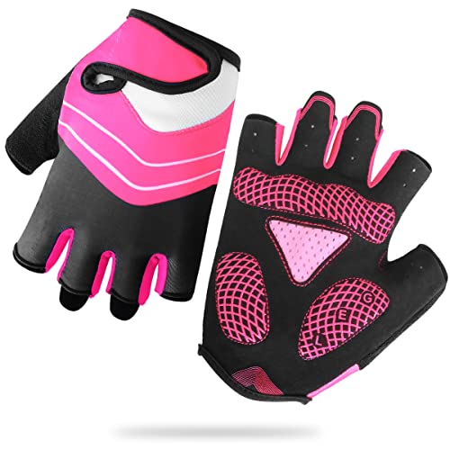 HNOOM Guantes Ciclismo, Guantes MTB para Hombre Mujeres, Guantes Bicicleta Montaña Antideslizante, Transpirable Guantes de Dedo Medio para MTB Bicicleta Bici (Rosa, S)