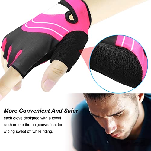 HNOOM Guantes Ciclismo, Guantes MTB para Hombre Mujeres, Guantes Bicicleta Montaña Antideslizante, Transpirable Guantes de Dedo Medio para MTB Bicicleta Bici (Rosa, M)