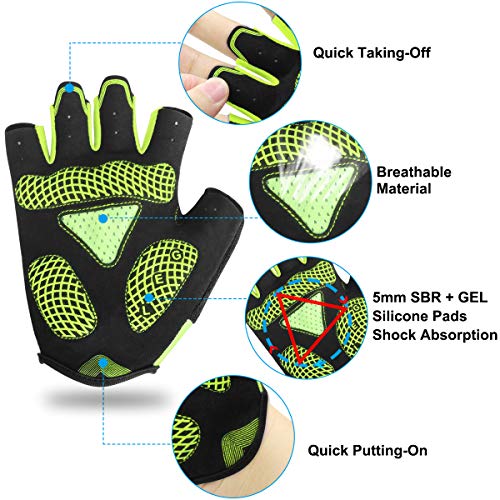 HNOOM Guantes Ciclismo, Guantes MTB Verano Gel para Hombre Mujeres, Guantes Bicicleta Montaña Antideslizante, Transpirable Guantes De Dedo Medio para MTB Bicicleta Bici (Verde, XL)